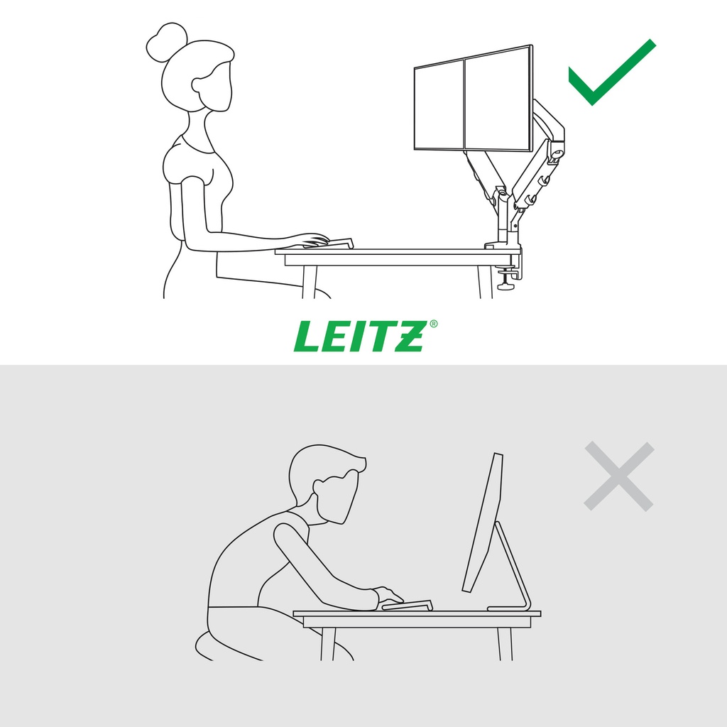 Monitorarm Leitz Ergo ruimtebesparend dubbel grijs — afbeelding 5