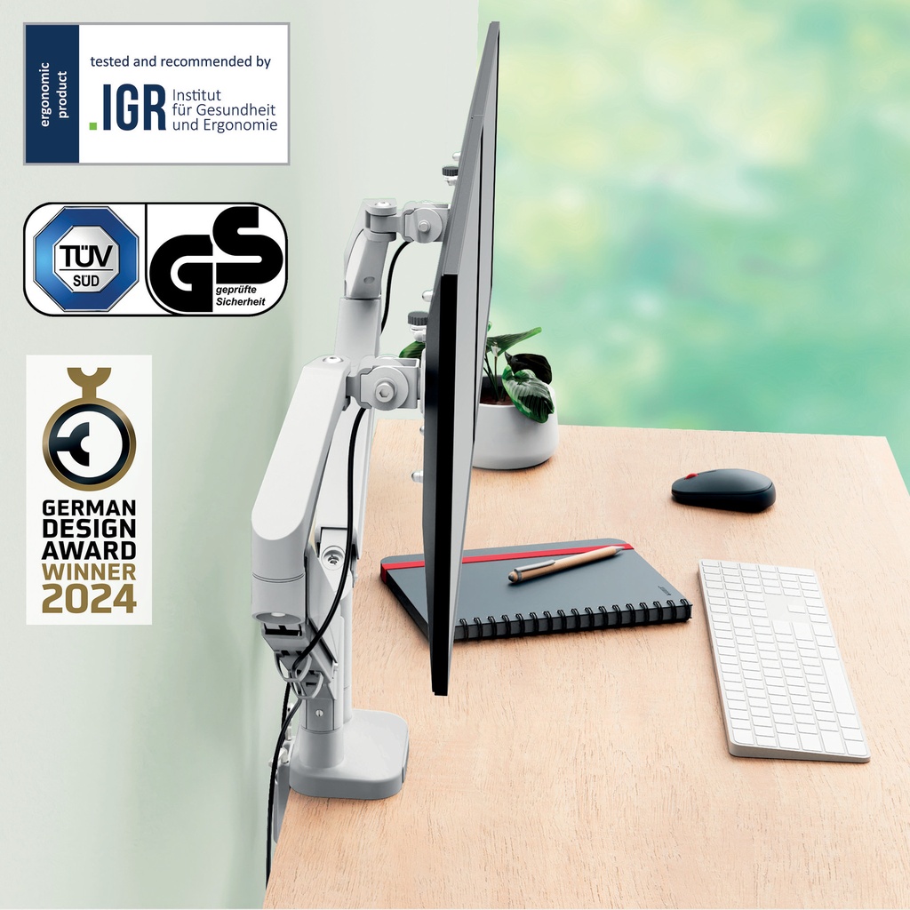 Monitorarm Leitz Ergo ruimtebesparend dubbel grijs — afbeelding 6