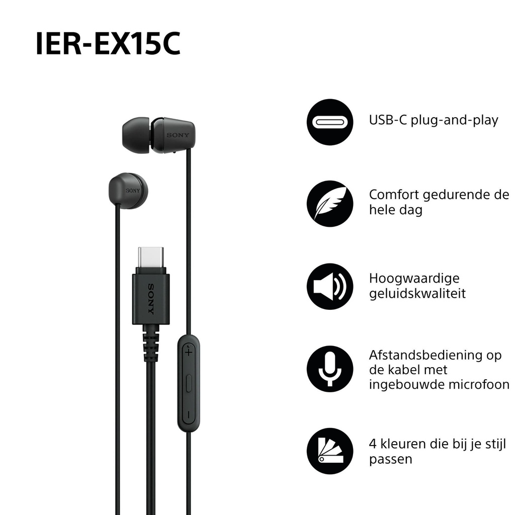 Oordopjes Sony EX15C bedraad USB-C in ear zwart — afbeelding 2