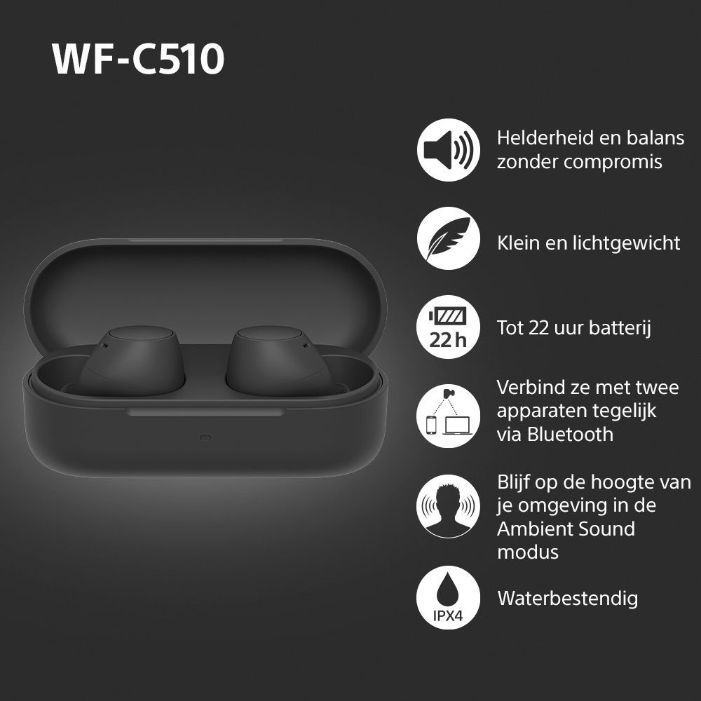 Oordopjes Sony WFC510 draadloos Bluetooth in ear zwart — afbeelding 2