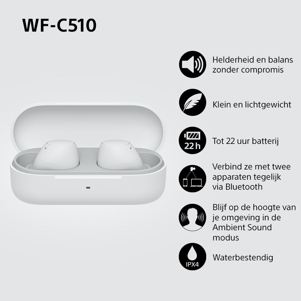 Oordopjes Sony WFC510 draadloos Bluetooth in ear wit — afbeelding 2