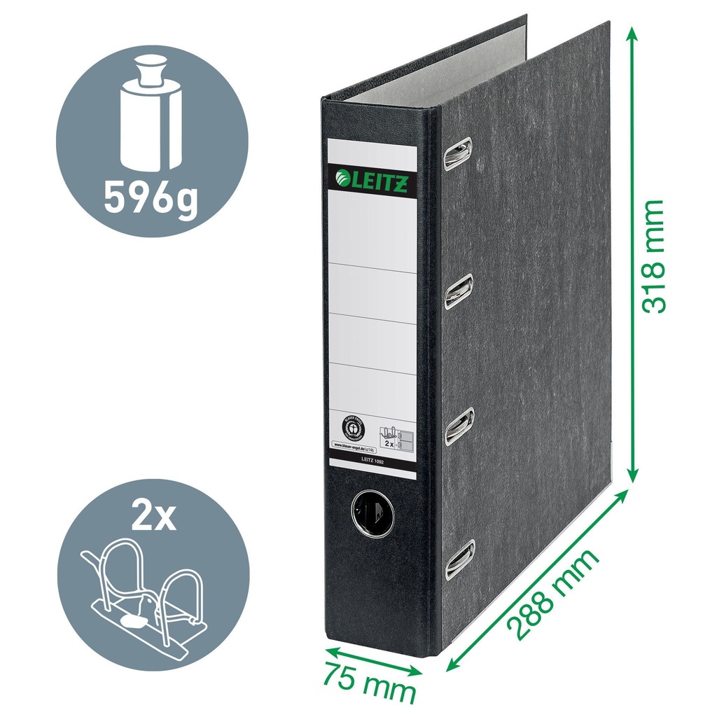 Ordner Leitz 1092 giro-bank met dubbele mechaniek 75mm karton A4 zwart — afbeelding 2