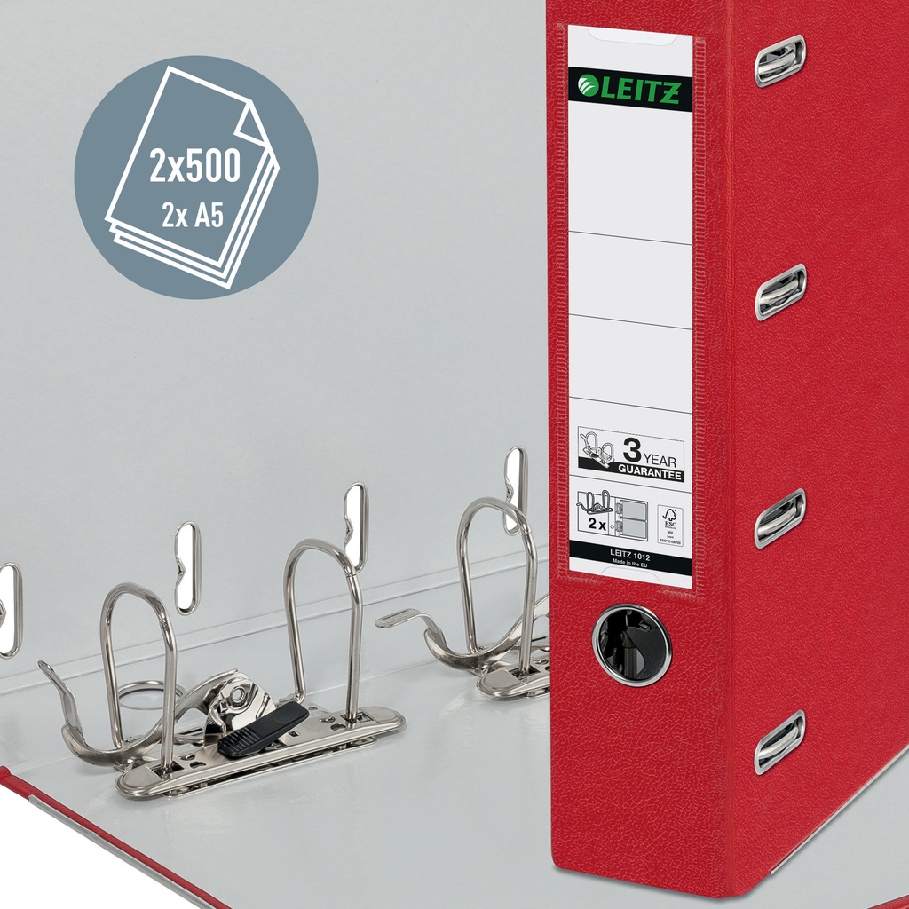 Giro-bank ordner Leitz A4 met dubbele mechaniek 80mm PP rood — afbeelding 5