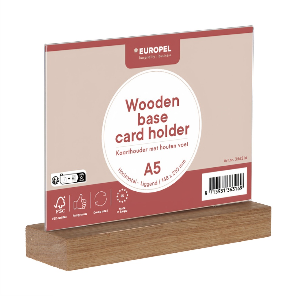 Kaarthouder Europel acryl met houten voet A5 liggend — afbeelding 3