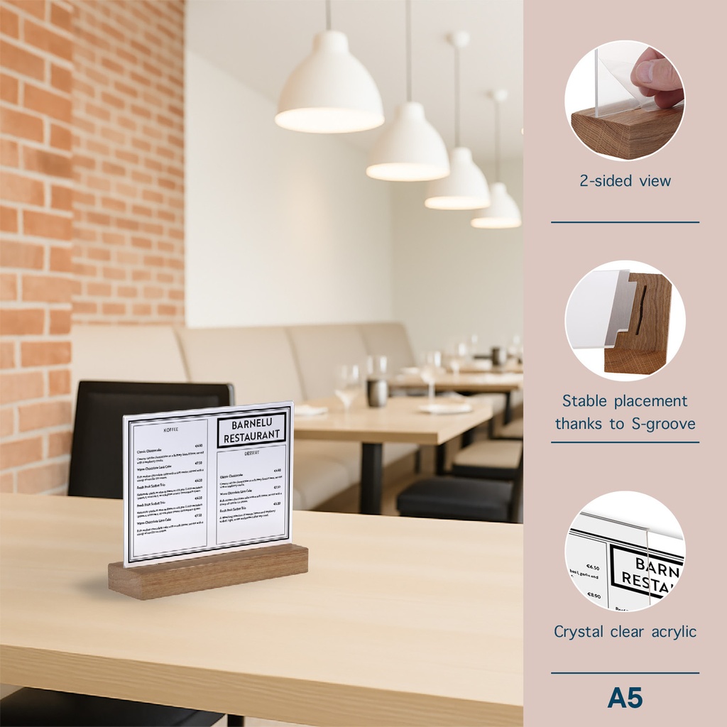 Kaarthouder Europel acryl met houten voet A5 liggend — afbeelding 8