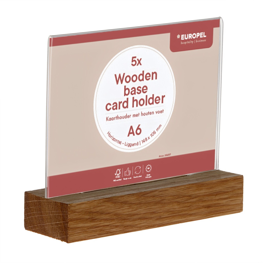 Kaarthouder Europel acryl houten voet A6 liggend 5 stuks — afbeelding 3
