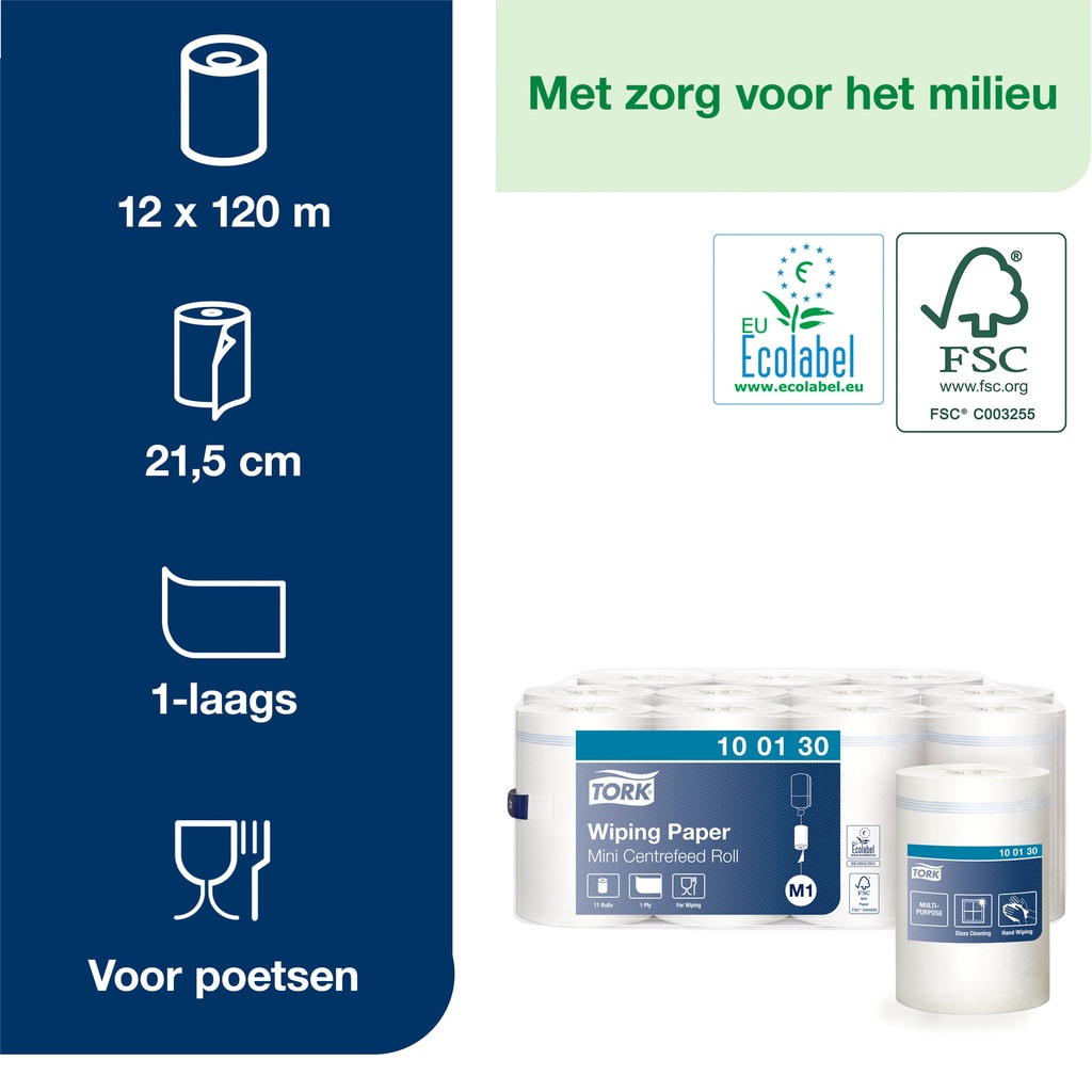 Poetspapier Tork M1 Advanced 1-laags 120m wit 100130 — afbeelding 2