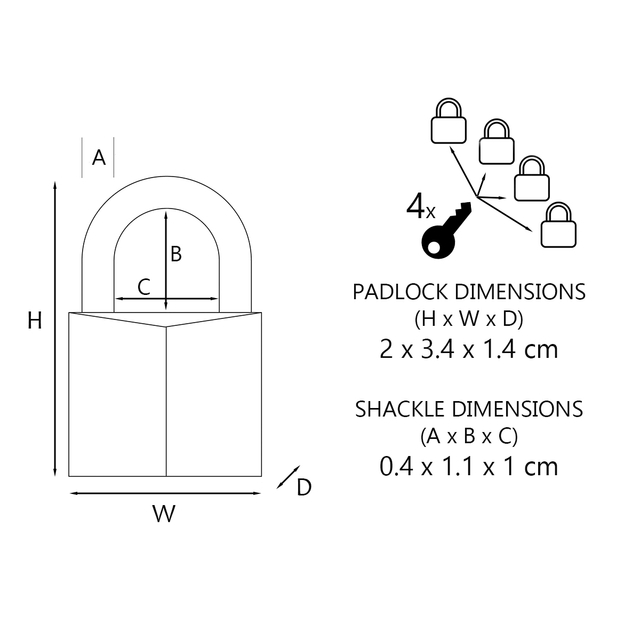 Hangslot MasterLock 4 gelijksluitend messing 20mm 4 stuks — afbeelding 4