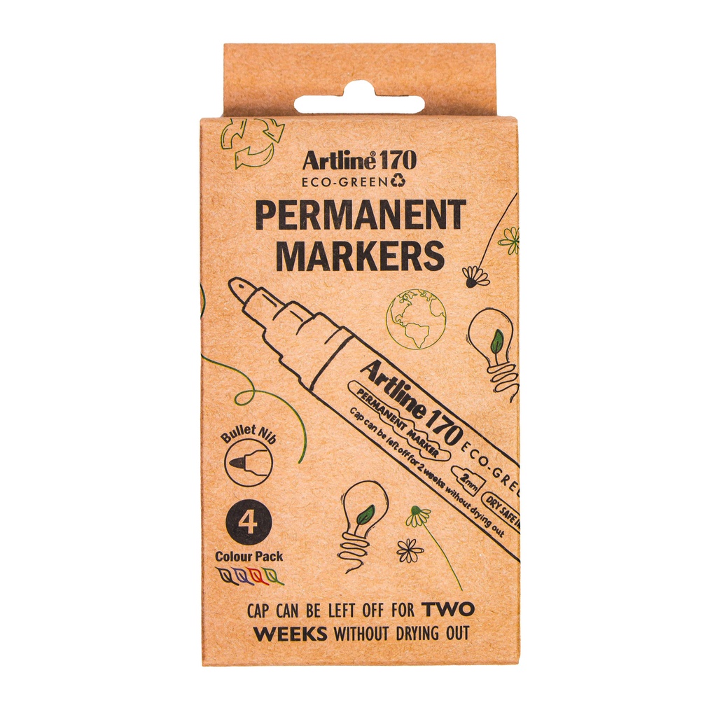 Permanent marker Artline 170 Dry Safe Eco rond medium ass 4 stuks — afbeelding 2