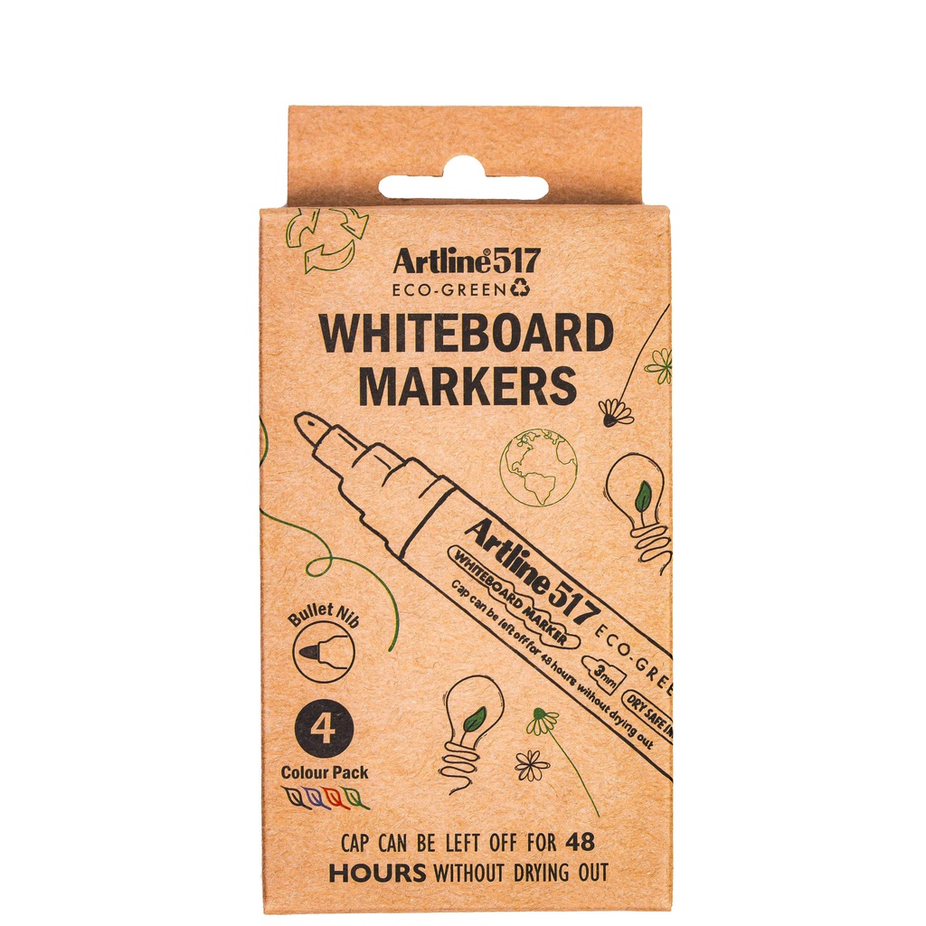 Whiteboardmarker Artline 517 Dry Safe Eco rond medium ass 4 stuks — afbeelding 2