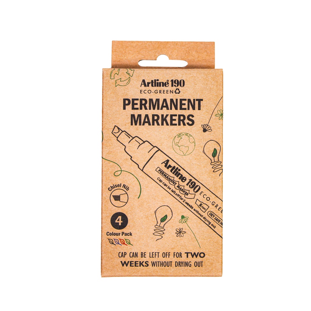 Permanent marker Artline 190  Dry Safe Eco schuin 2-5mm assorti 4st — afbeelding 2