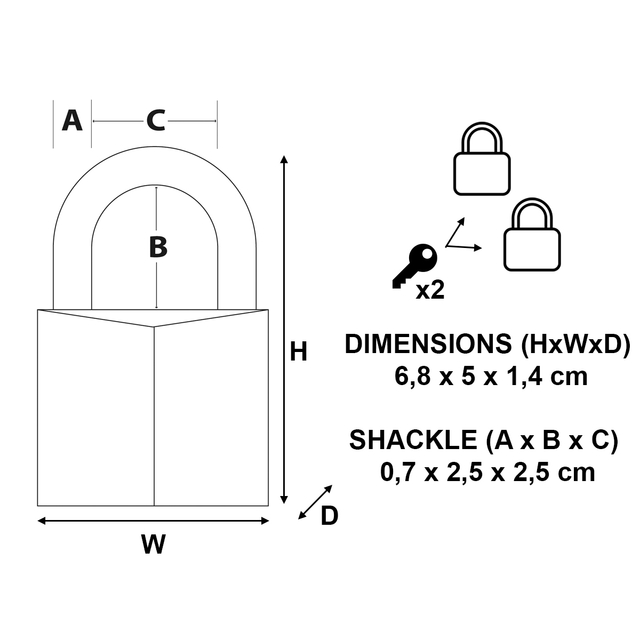 Hangslot MasterLock 2 gelijksluitend messing 50mm 2 stuks — afbeelding 3