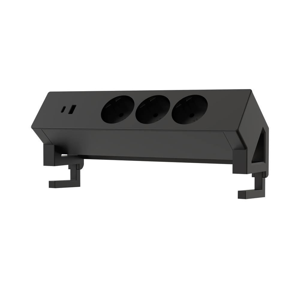 Stekkerdoos Euroseats opbouw 3 voudig USB A+C zwart — afbeelding 2