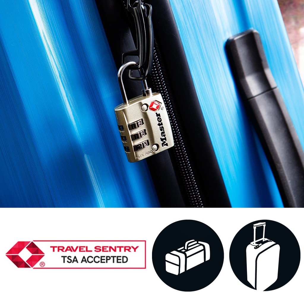 Hangslot Masterlock 3-cijfer combinatie TSA nikkel 30mm — afbeelding 2