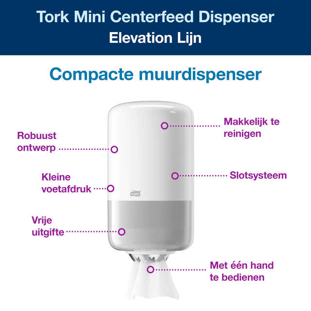 Poetspapierdispenser Tork M1 Elevation klein wit 558000 — afbeelding 2
