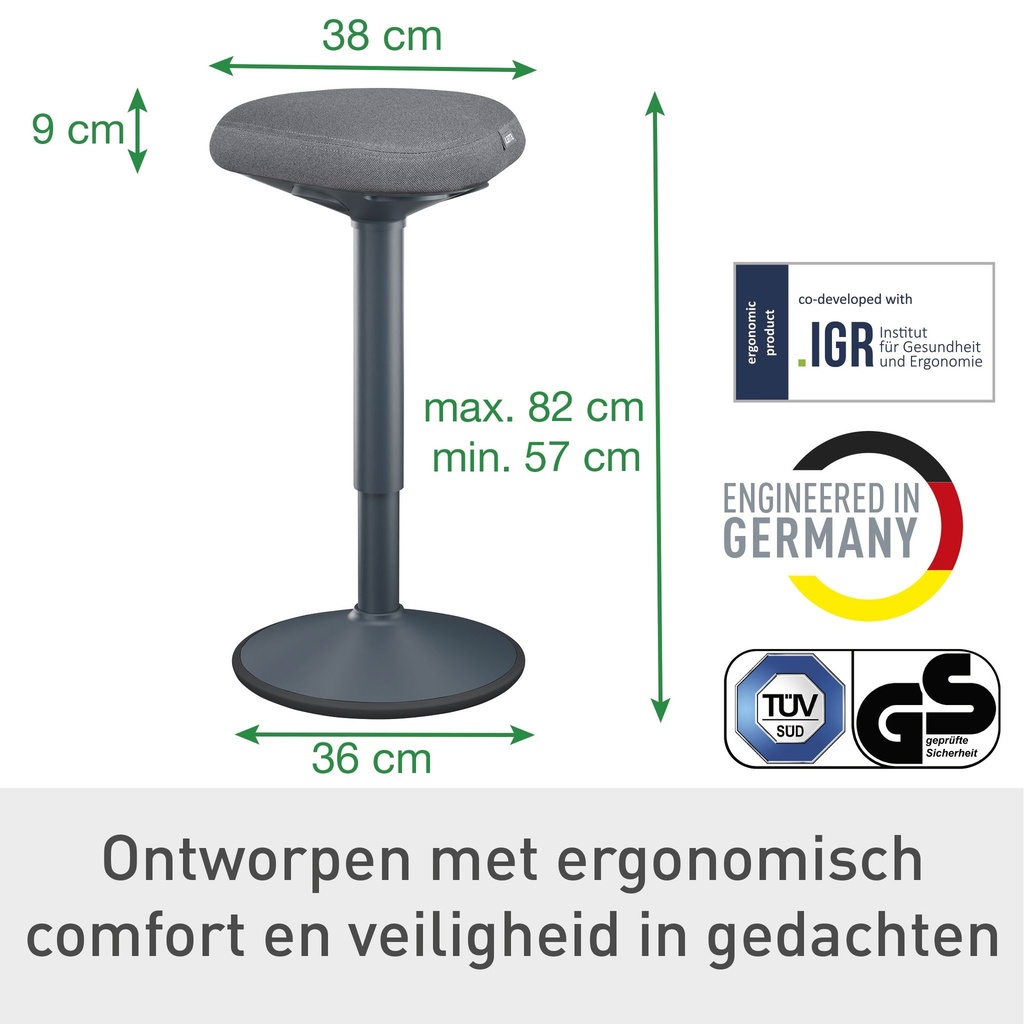 Actieve zit-stakruk Leitz Ergo met gasveer 57-82cm zwart — afbeelding 3