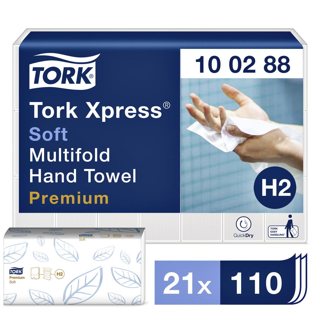 [100288] Handdoek Tork H2 Premium 2laags 212x340mm 100288
