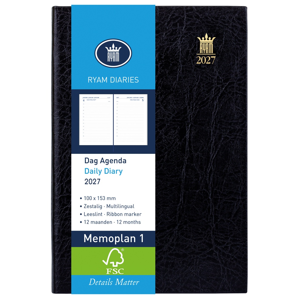 Agenda 2026 Ryam Memoplan 1 Mundior 1d/1p zwart
