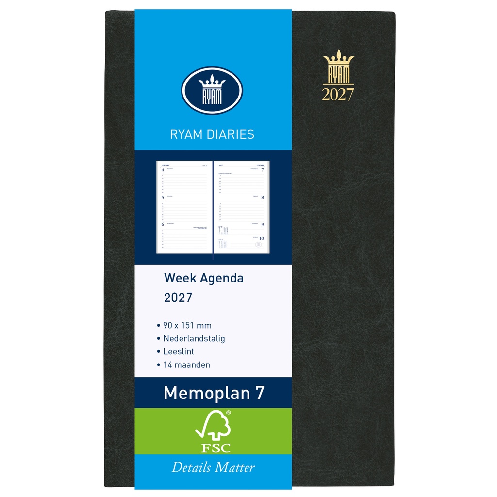 Agenda 2026 Ryam Memoplan 7 Mundior 7d/2p zwart