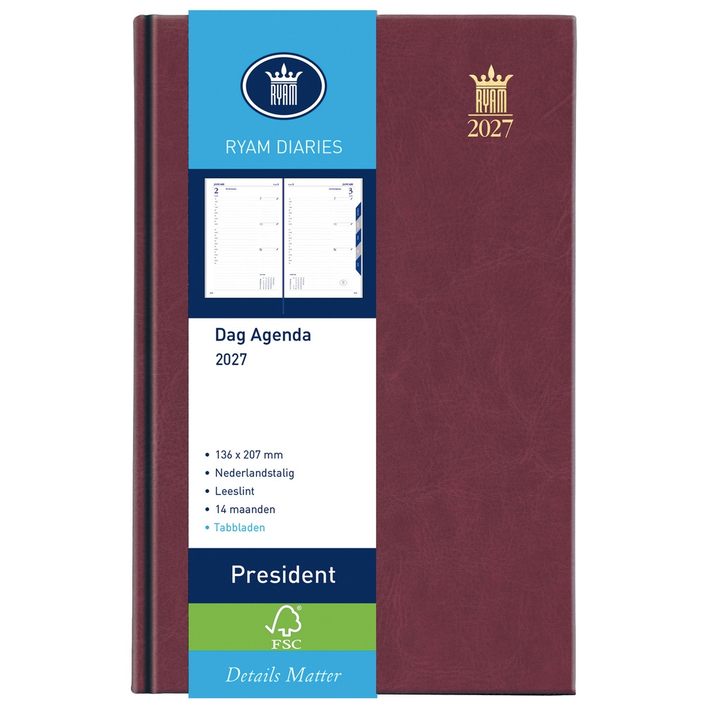 Agenda 2026 Ryam President Mundior 1d/1p bordeaux