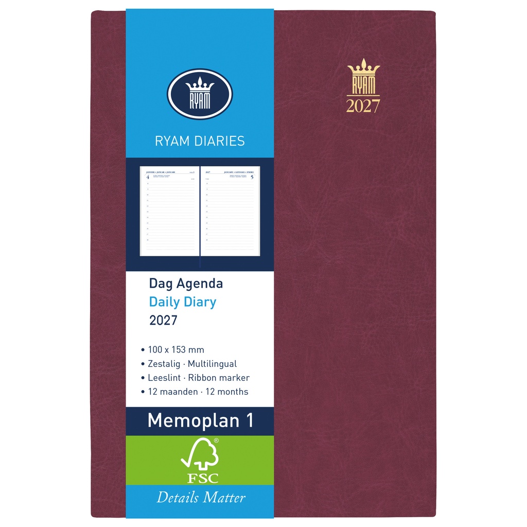 Agenda 2026 Ryam Memoplan 1 Mundior 1d/1p bordeaux