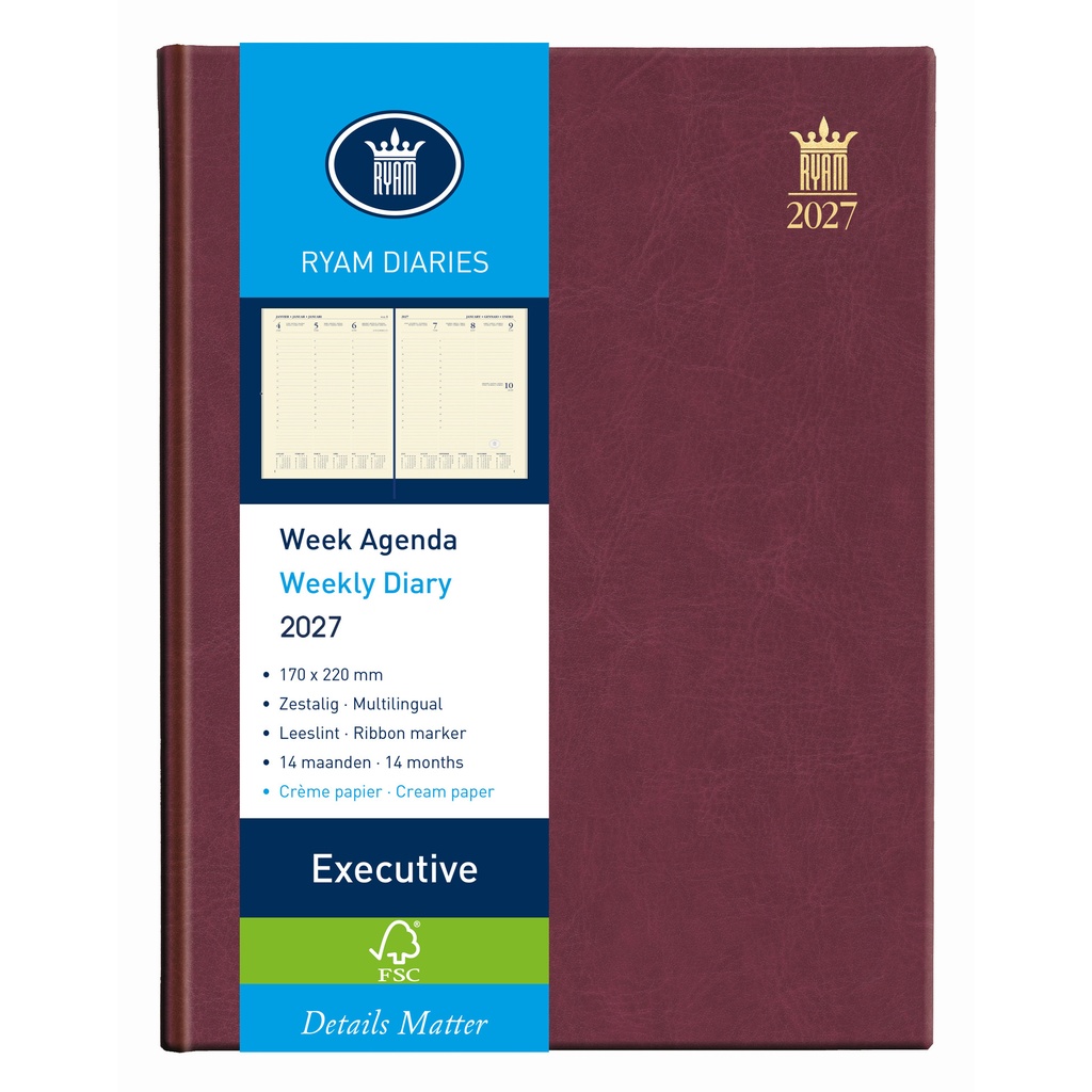Agenda 2026 Ryam Executive Mundior 7d/2 bordeaux