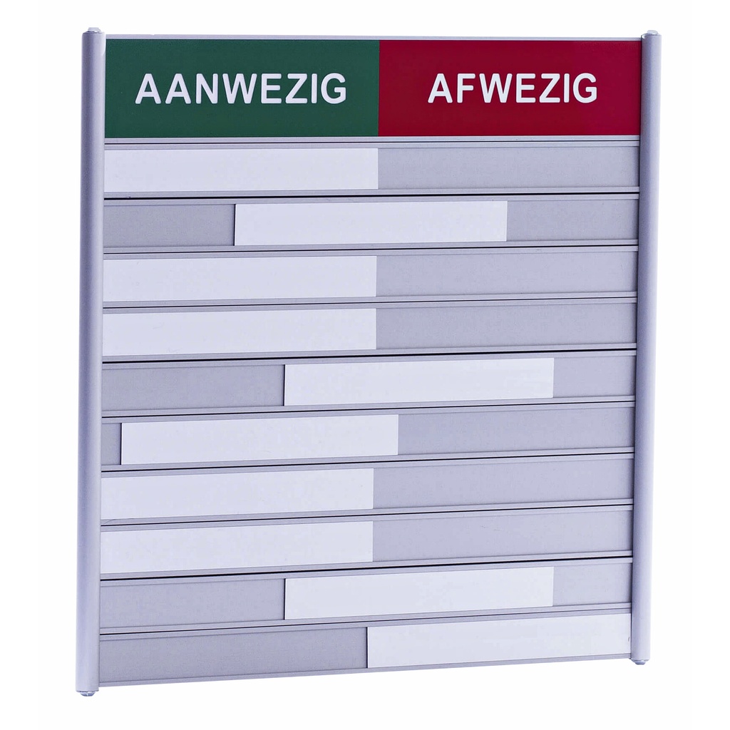 Aan afwezigheidsbord voor 10 namen