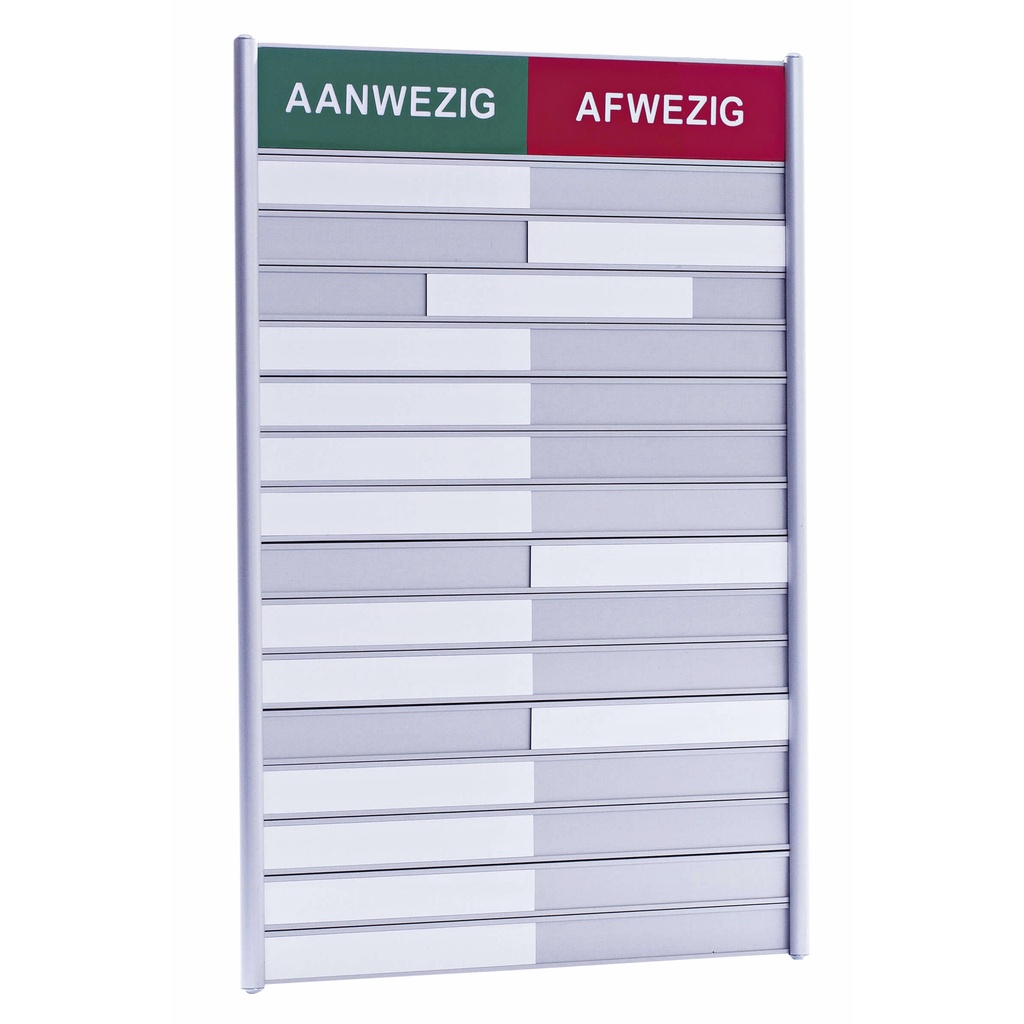 Aan afwezigheidsbord voor 15 namen