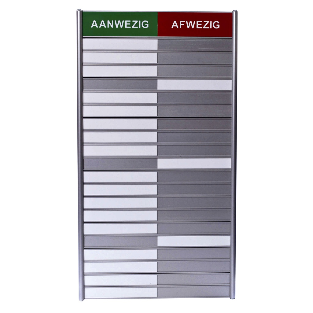 Aan afwezigheidsbord voor 20 namen