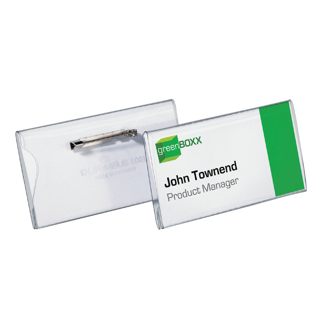[800119] Badge Durable 8001 met speld en klemrand 40x75mm