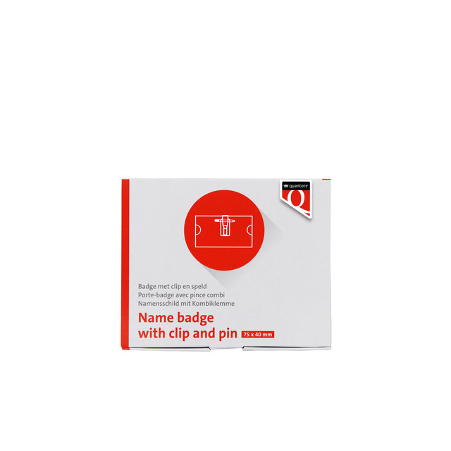Badge Quantore clip+speld 40x75mm