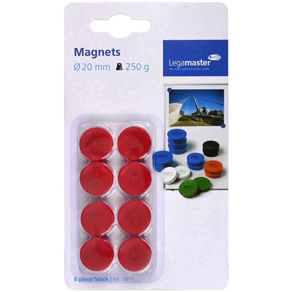 Magneet Legamaster 20mm 250gr rood 8 stuks
