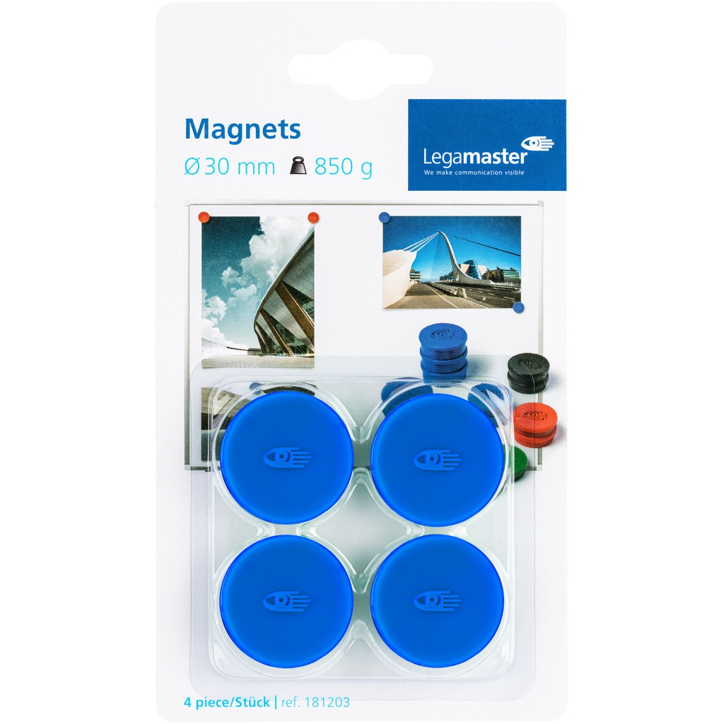 [7-181203-4] Magneet Legamaster 30mm 850gr blauw 4 stuks