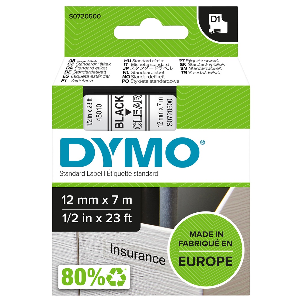 [S0720500] Labeltape Dymo LabelManager D1 polyester 12mm trns