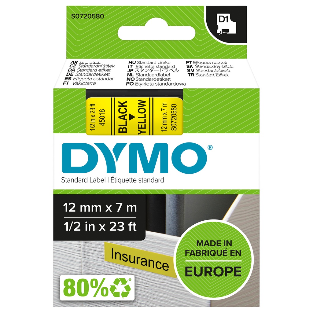 [S0720580] Labeltape Dymo LabelManager D1 polyester 12mm geel
