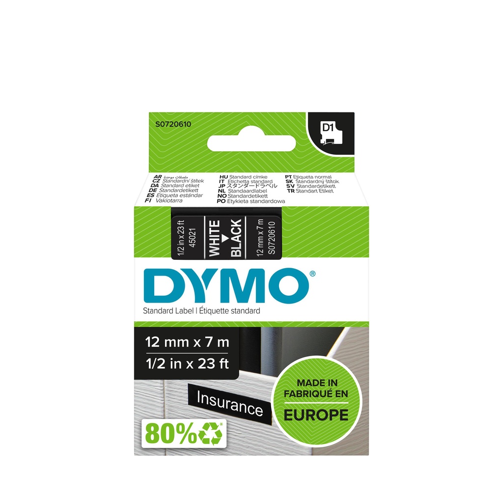 [S0720610] Labeltape Dymo LabelManager D1 12mmx7m zwart