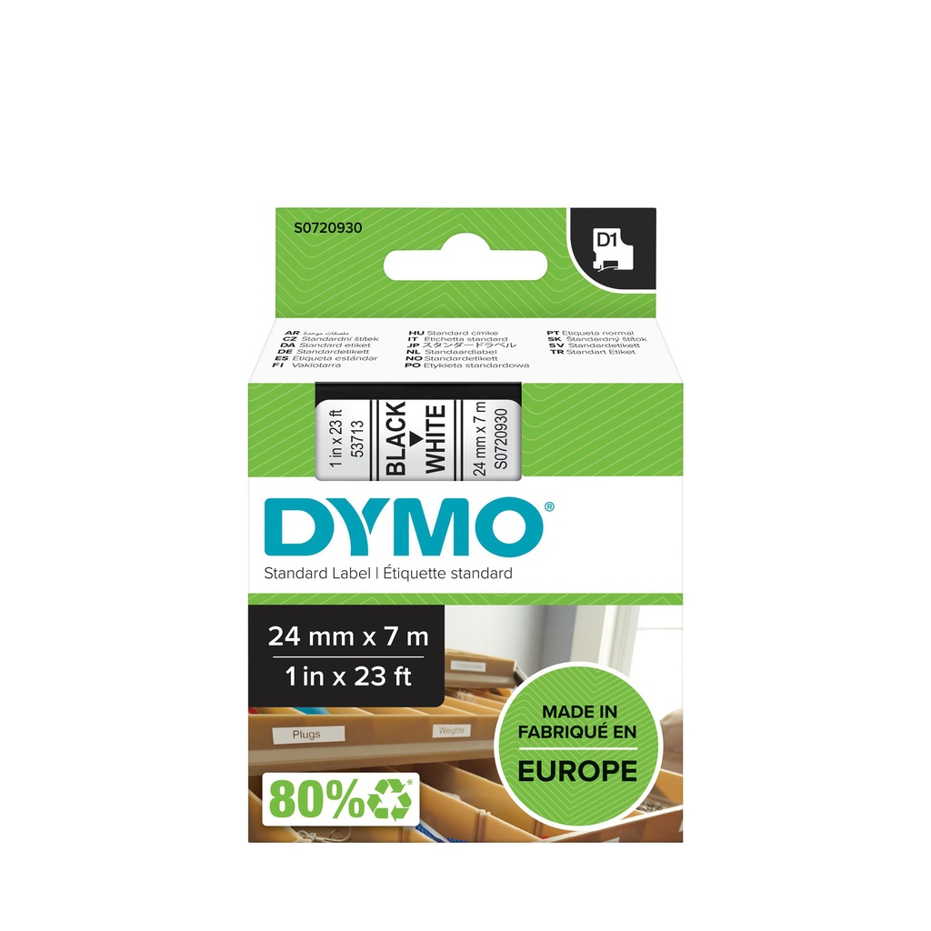 [S0720930] Labeltape Dymo LabelManager D1 polyester 24mm wit