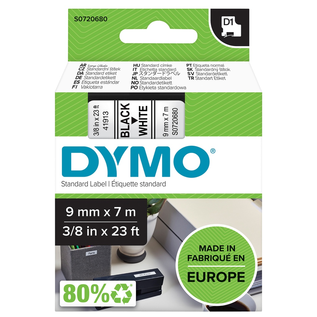 [S0720680] Labeltape Dymo LabelManager D1 polyester 9mm wit
