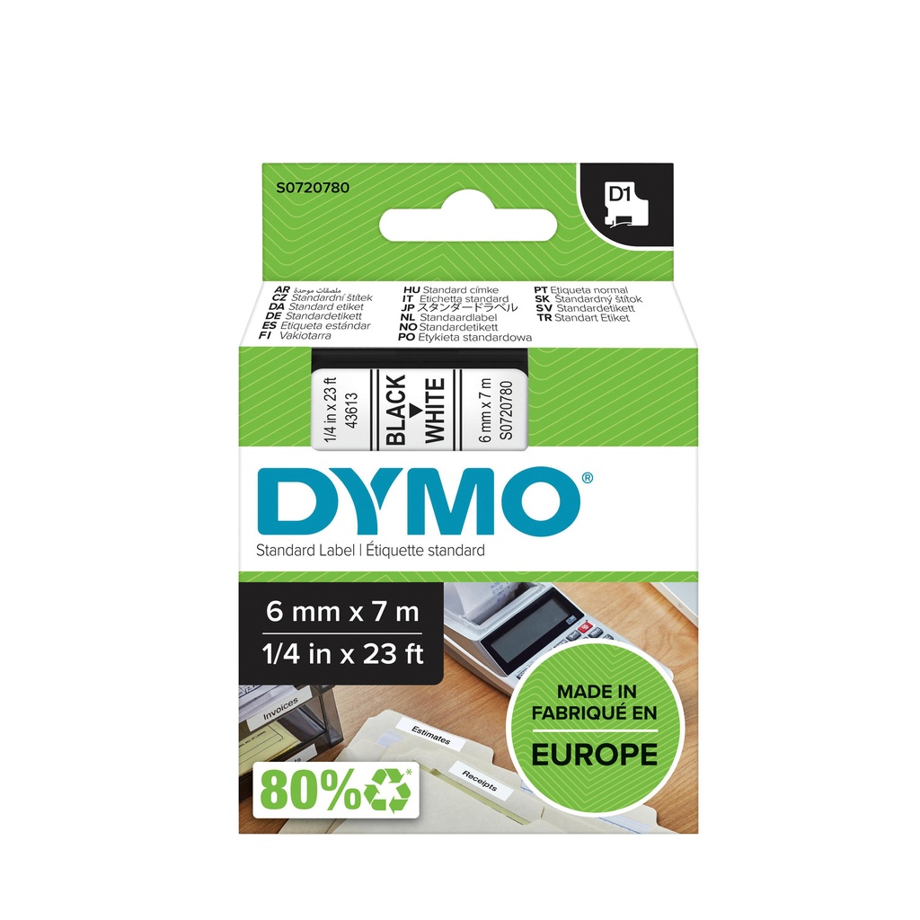 [S0720780] Labeltape Dymo LabelManager D1 polyester 6mm wit