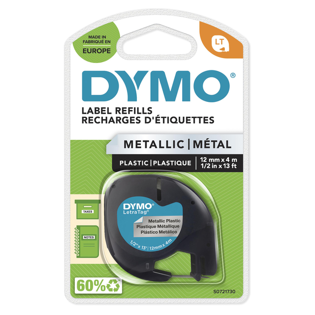 [S0721730] Labeltape Dymo LetraTag metallic 12mm zilver