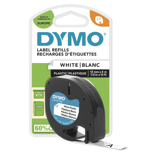 [S0721660] Labeltape Dymo LetraTag plastic 12mm wit