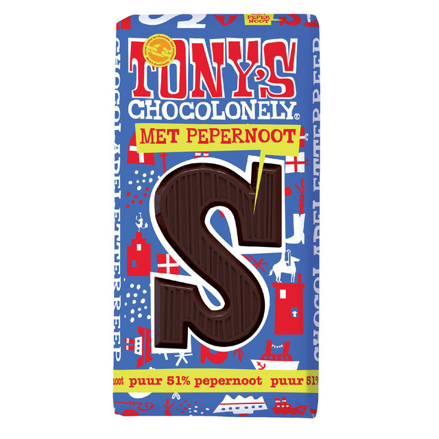 Chocoladeletter Tony Chocolonely puur pepern S