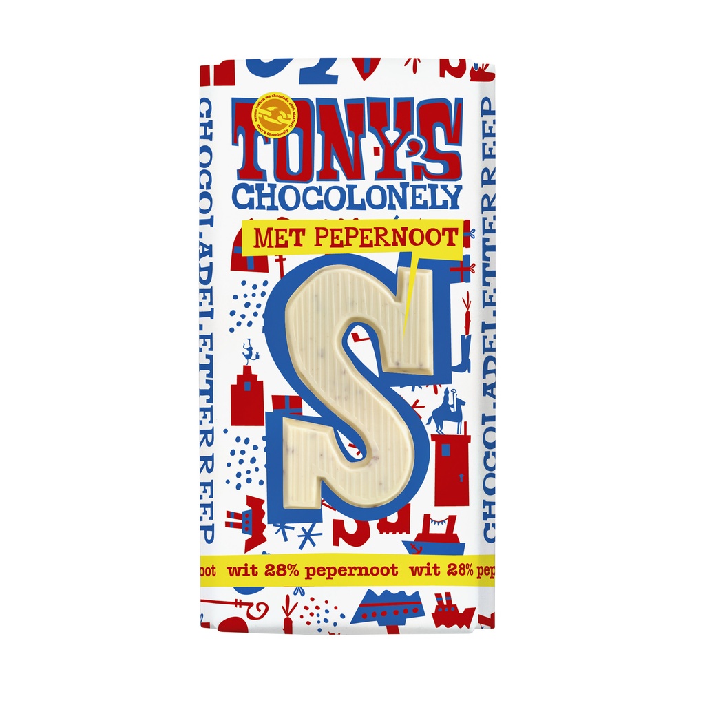 Chocoladeletter Tony Chocolonely wit pepernoot S