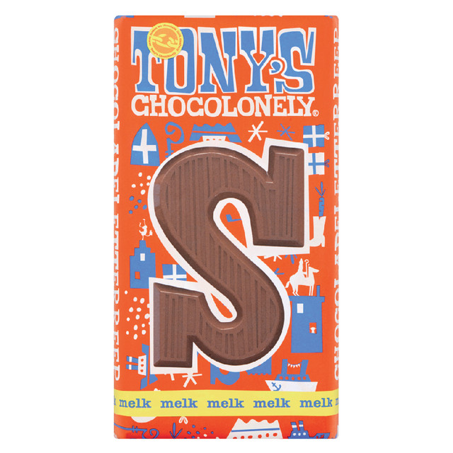 Chocoladeletter Tony Chocolonely melk S 180gr