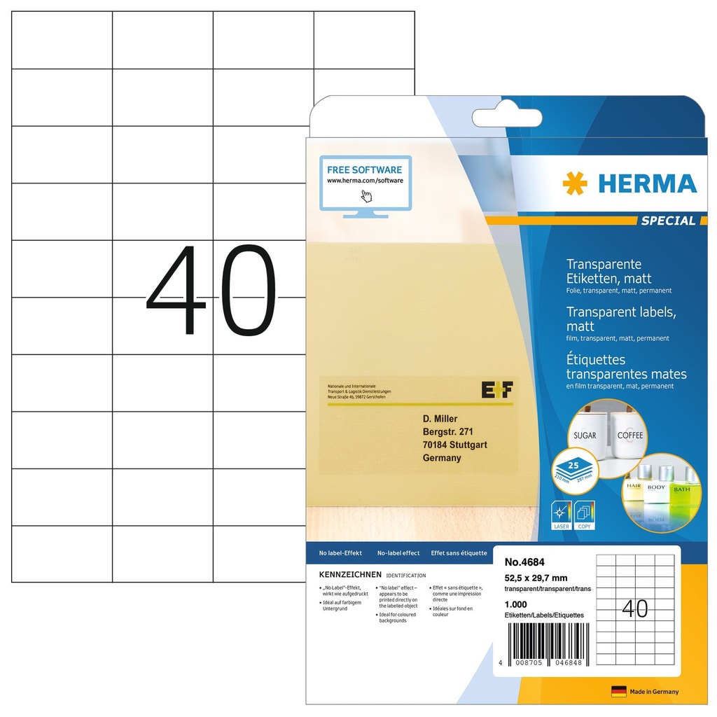 [4684] Etiket HERMA 4684 52.5x29.7mm A4 folie transp mat
