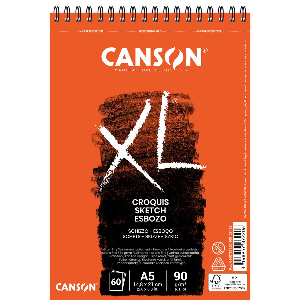 [C200787220] Schetspapier Canson XL Sketch 90gr A5 ivoorwit