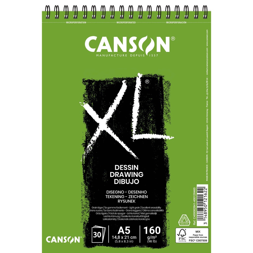 [C400082841] Tekenpapier Canson XL Drawing 30vel 160gr A5 wit