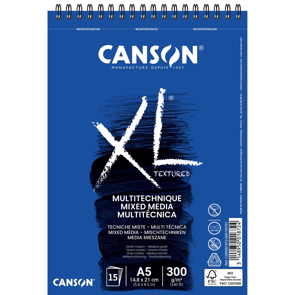 [C200001872] Mixed mediapapier Canson XL Textured 300gr A5 wit