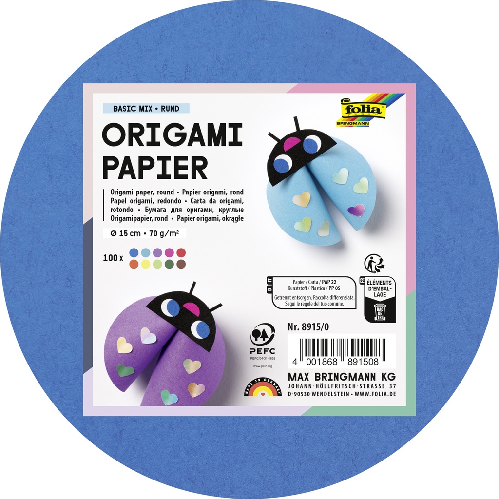 Origami pap Folia 70gr rnd 15cm 100 vel assorti kl