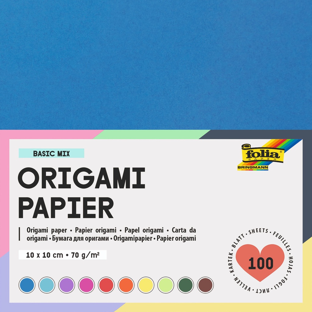 [8910] Origami pap Folia 70gr 10x10cm 100 vel assorti kl